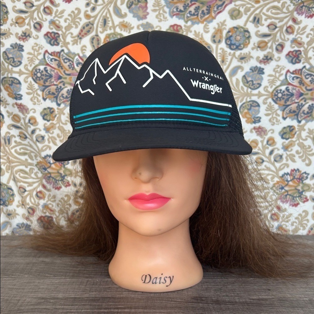 Wrangler ATG All Terrain Gear Trucker Hat Mens OSFM Black Mountain‎ Snapback Cap